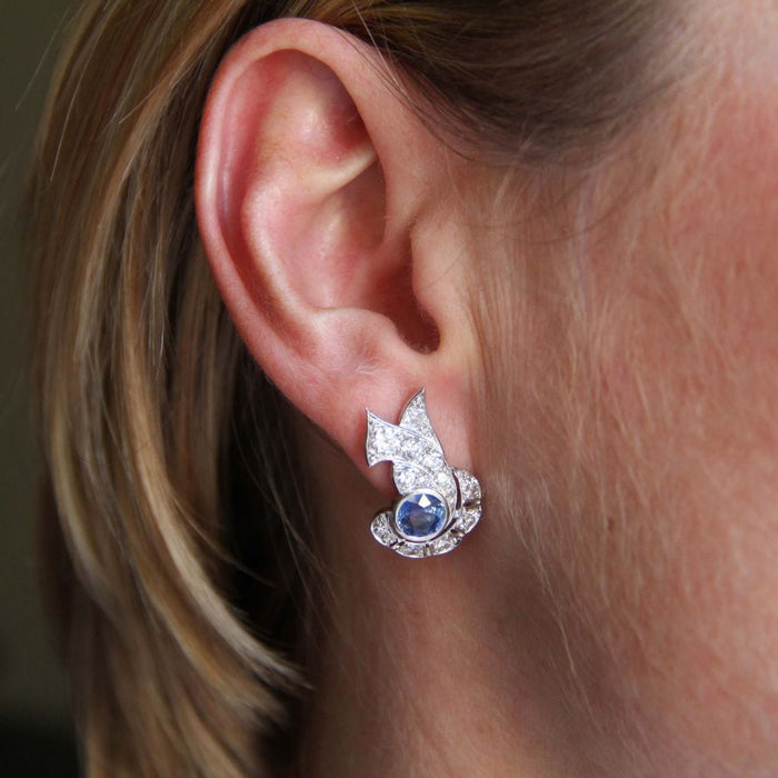 Boucles d'oreilles Boucles d'oreilles art déco saphir diamants 58 Facettes 17-047