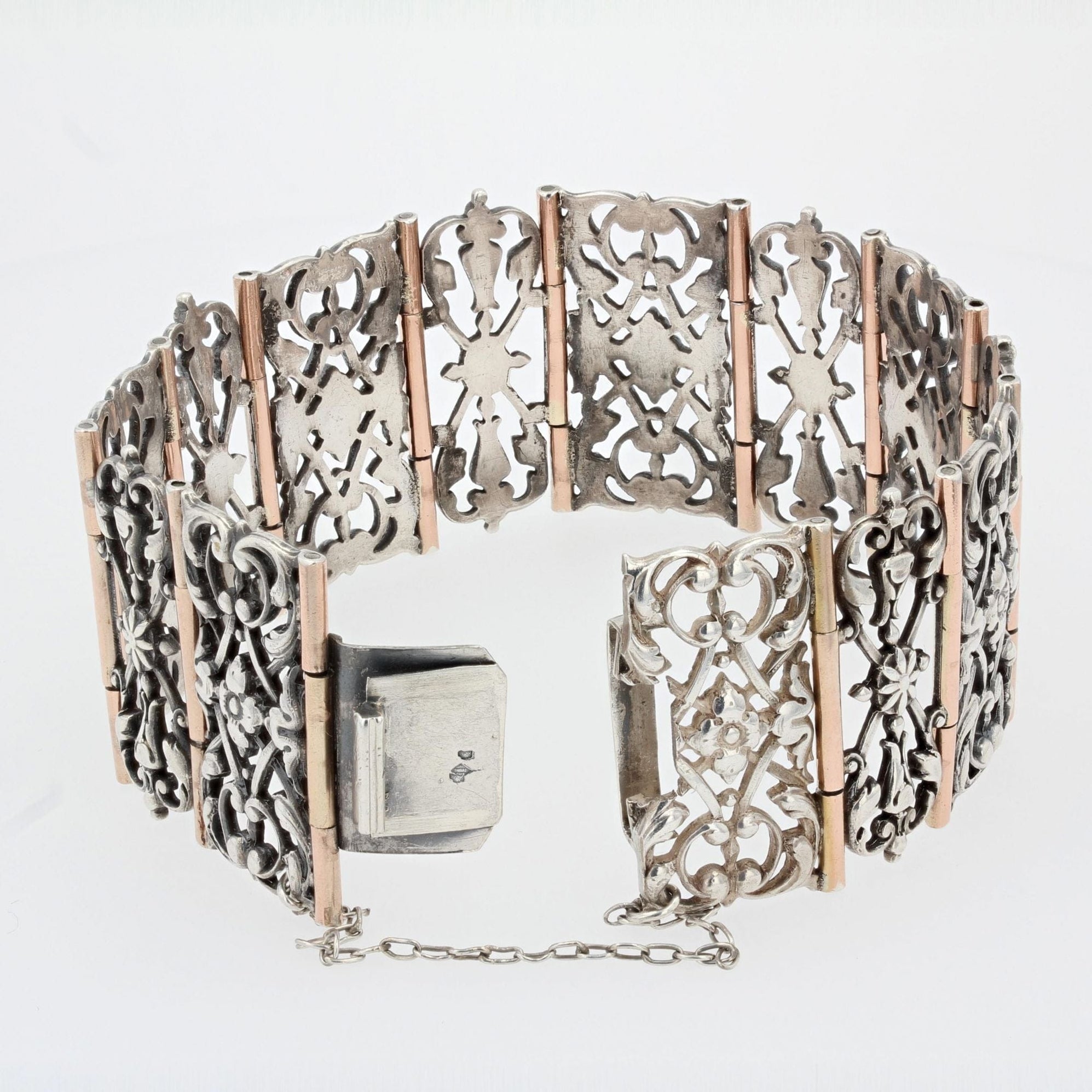 Bracelet Ancien En Argent Massif Et Vermeil Or - Occasion