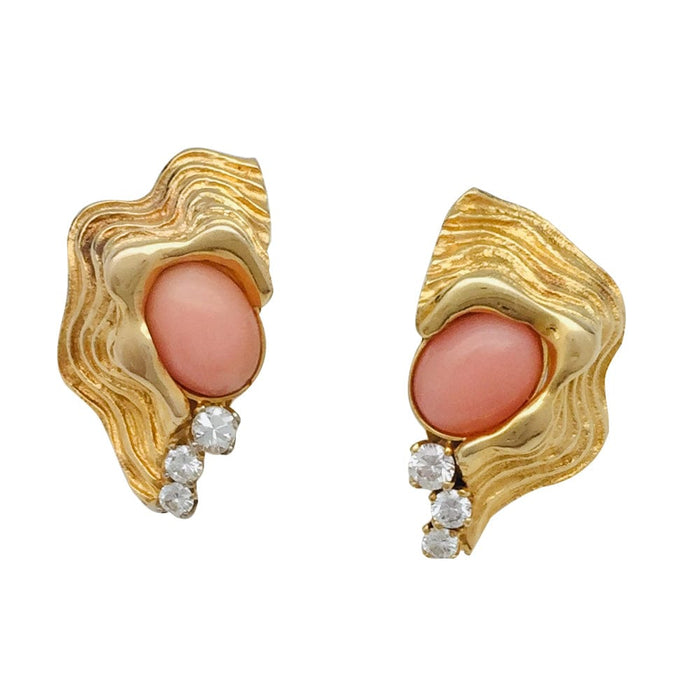 Boucles d'oreilles Boucles d'oreilles clips or jaune, corail et diamants. 58 Facettes 29276