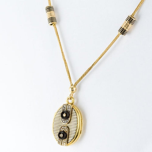 Collier Collier ancien médaillon et coulants émaillés et diamants 58 Facettes 18-357