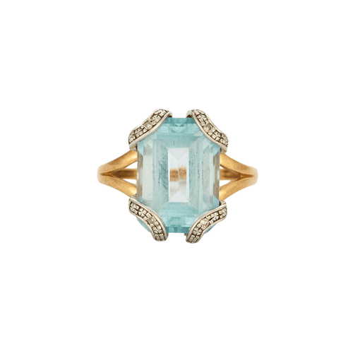 Bague Bague en or jaune aigue - marine et diamants 58 Facettes DV0558-2bis