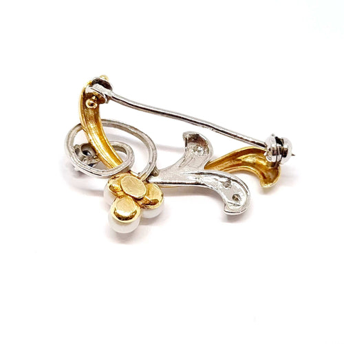 Broche Broche ancienne deux ors 18 carats saphir perles 58 Facettes