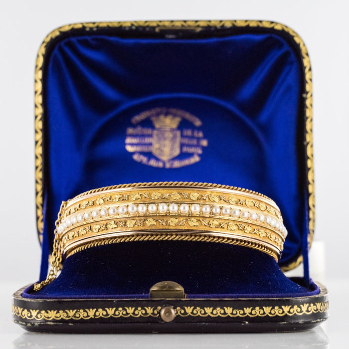 Bracelet Bracelet ancien jonc perles fines et feuilles de lierre 58 Facettes 20-385