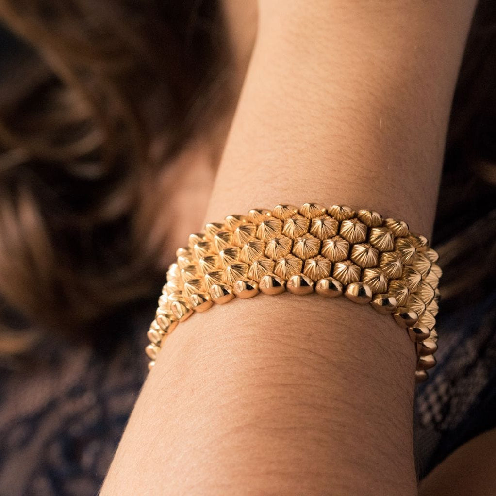 Bracelet Réglable Or Motif Nid D'abeilles - Bijou Vintage Charmant, Patiné, Bon état