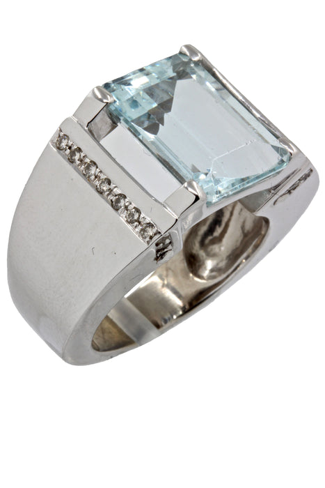 Bague 55 Bague moderne Aigue-marine et diamants 58 Facettes