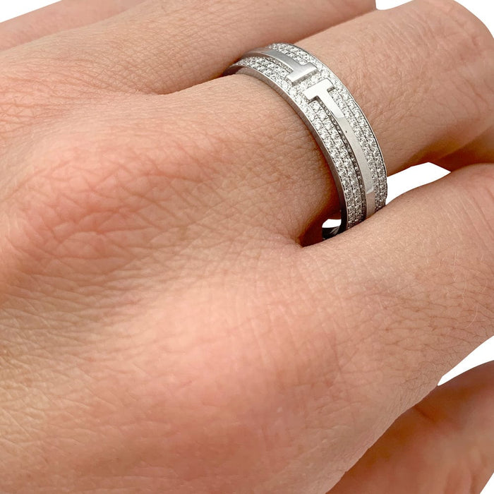 White gold Tiffany ring set with diamonds.