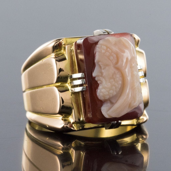 Bague 61 Chevalière homme or et camée sur agate 58 Facettes 18-354-61