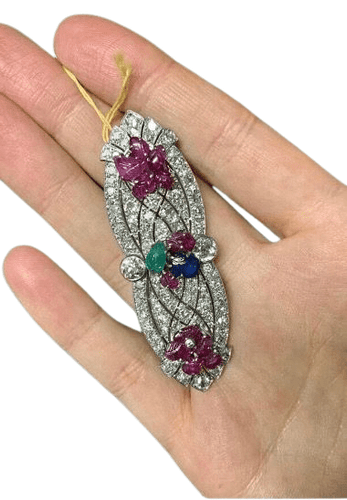 Broche Broche art déco platine diamants tutti frutti 58 Facettes