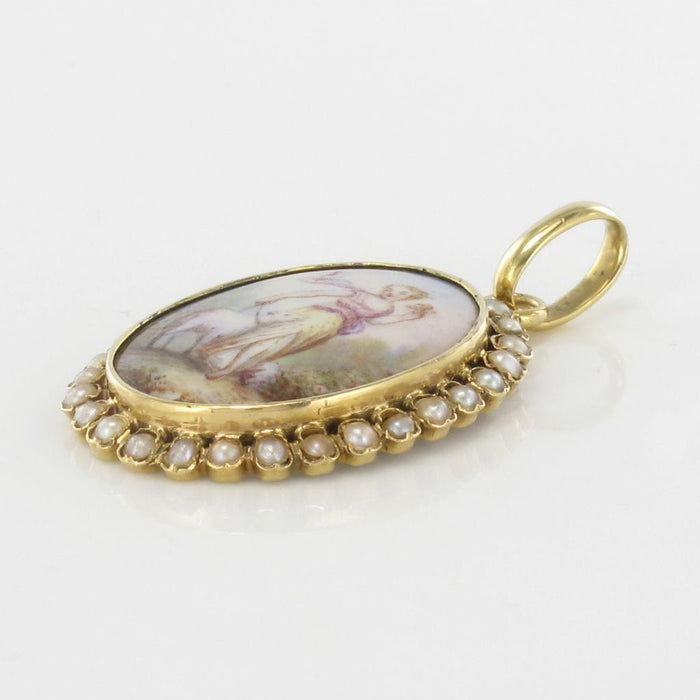 Pendentif Pendentif médaillon ancien miniature sur porcelaine et perles fines 58 Facettes 17-343