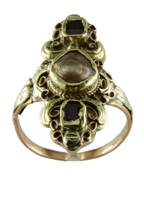 Antique pearl and garnets ring