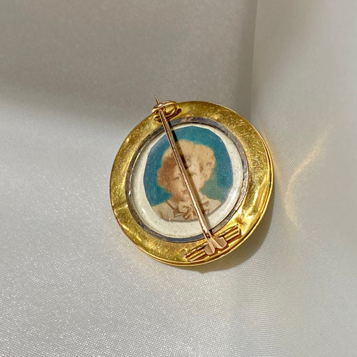 Broche Broche victorienne antique en perles naturelles, émail bleu et or jaune 58 Facettes CEY15