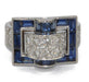 Tank Ring in platinum and calibrated blue sapphires 58 Facettes 0