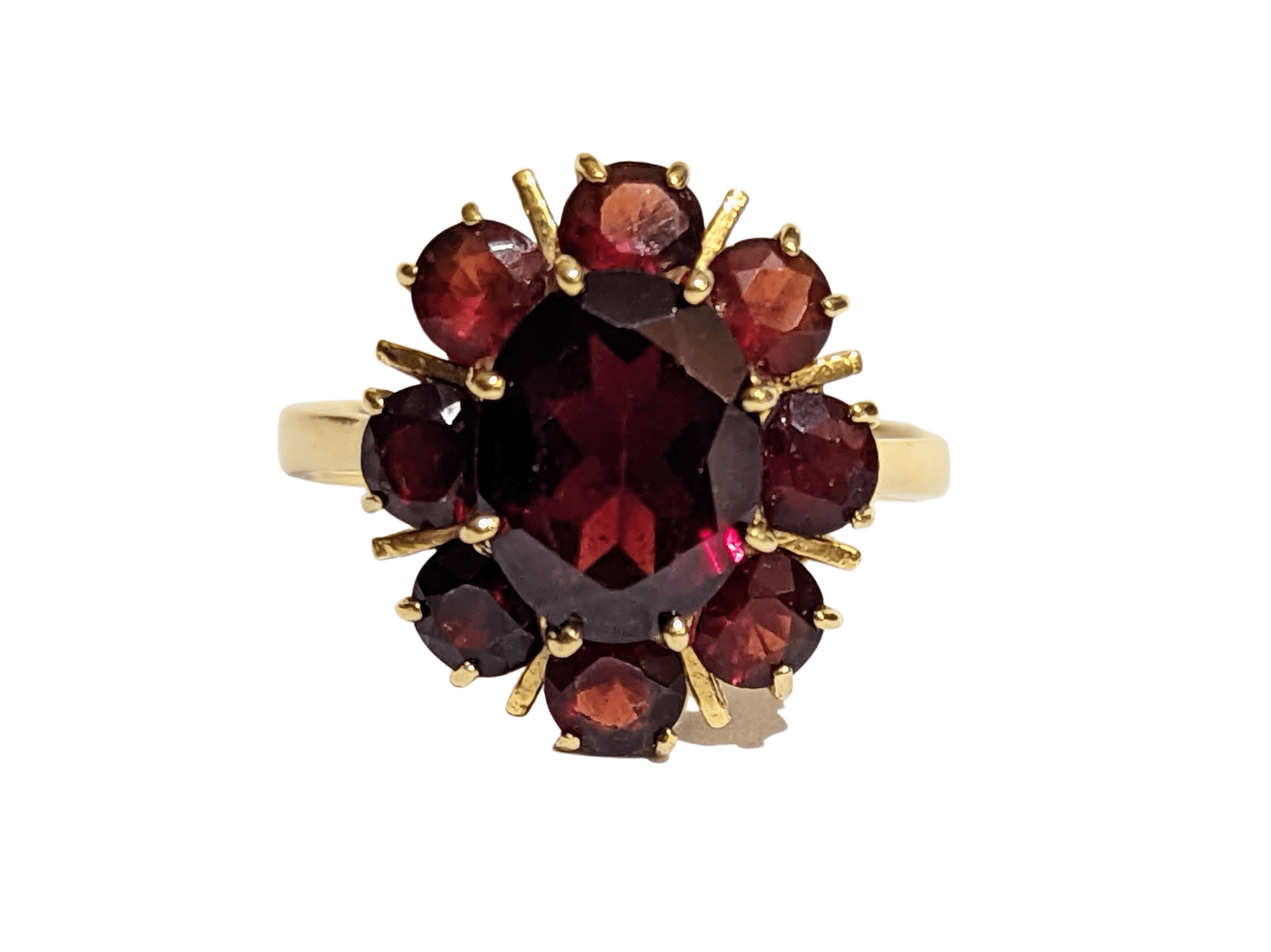 Bague Fantaisie Artisanale - Fleur Marguerite En Grenat Sur Cuir - Taille Réglable