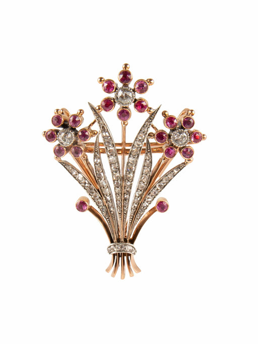 Broche Broche-pendentif "Bouquet de Fleurs" en or rose et argent 58 Facettes 1