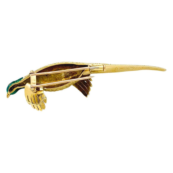 Mellerio "Pheasant" brooch in yellow gold, enamel and diamond.