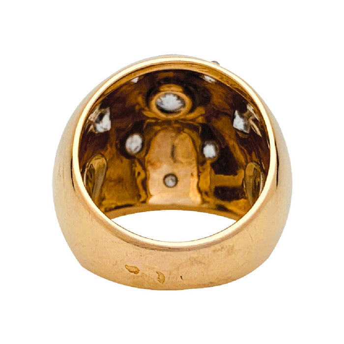 Dome ring in yellow gold and diamonds.