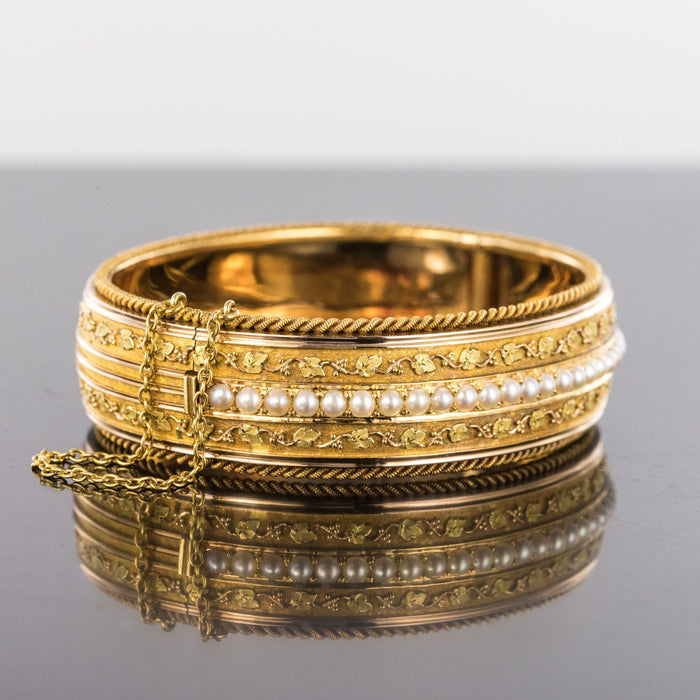 Bracelet Bracelet ancien jonc perles fines et feuilles de lierre 58 Facettes 20-385