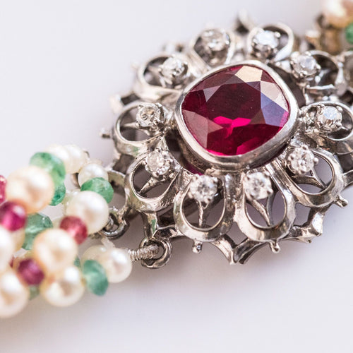 Collier Collier Perles, Emeraudes, Saphirs, Rubis et Spinelles 58 Facettes 03-134-4188853
