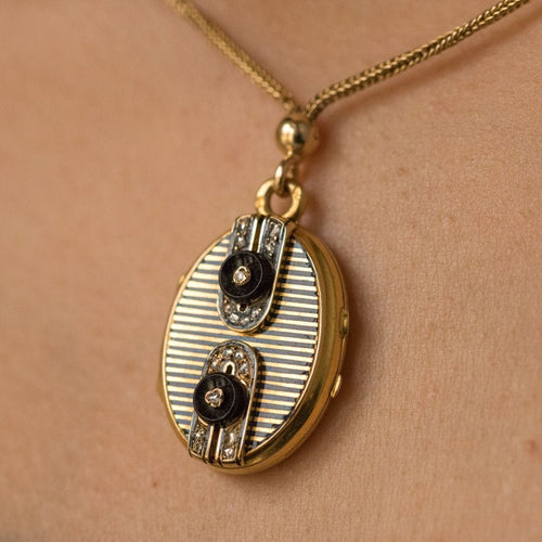 Collier Collier ancien médaillon et coulants émaillés et diamants 58 Facettes 18-357