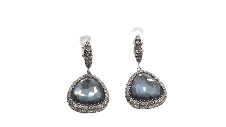 Boucles d'oreilles Boucles d'oreilles or gris quartz noir facetté et diamants 58 Facettes 26009