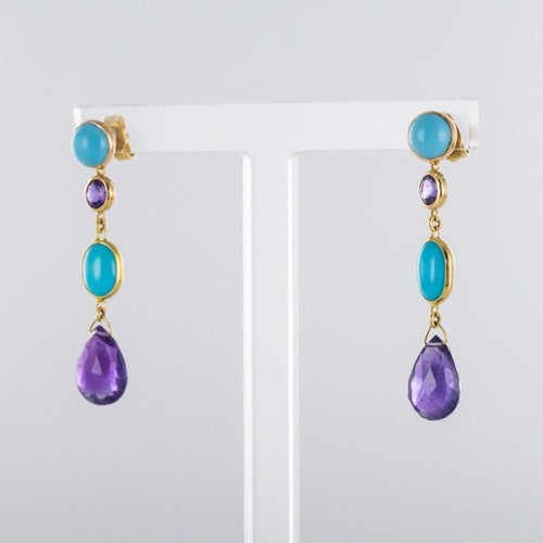 Boucles d'oreilles Boucles d'oreilles améthystes turquoises 58 Facettes 15-272
