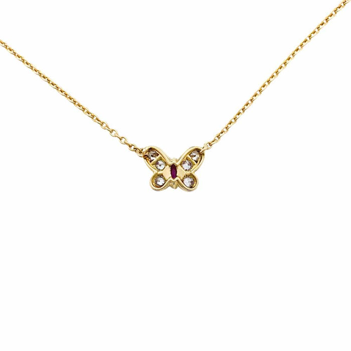 Van Cleef & Arpels necklace, butterfly, yellow gold, ruby ​​and diamonds. 58 Facettes 29615