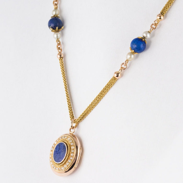 Collier Collier ancien et son médaillon lapis lazuli et perles fines 58 Facettes 20-154