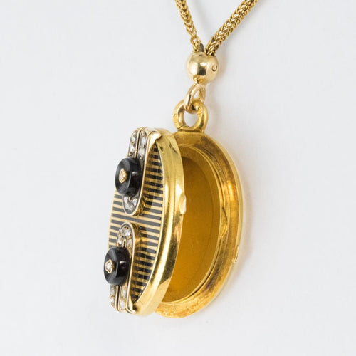 Collier Collier ancien médaillon et coulants émaillés et diamants 58 Facettes 18-357