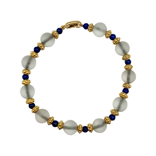 Bracelet Bracelet boules cristal de roche, lapis lazuli, intercalaires or jaune. 58 Facettes 30350