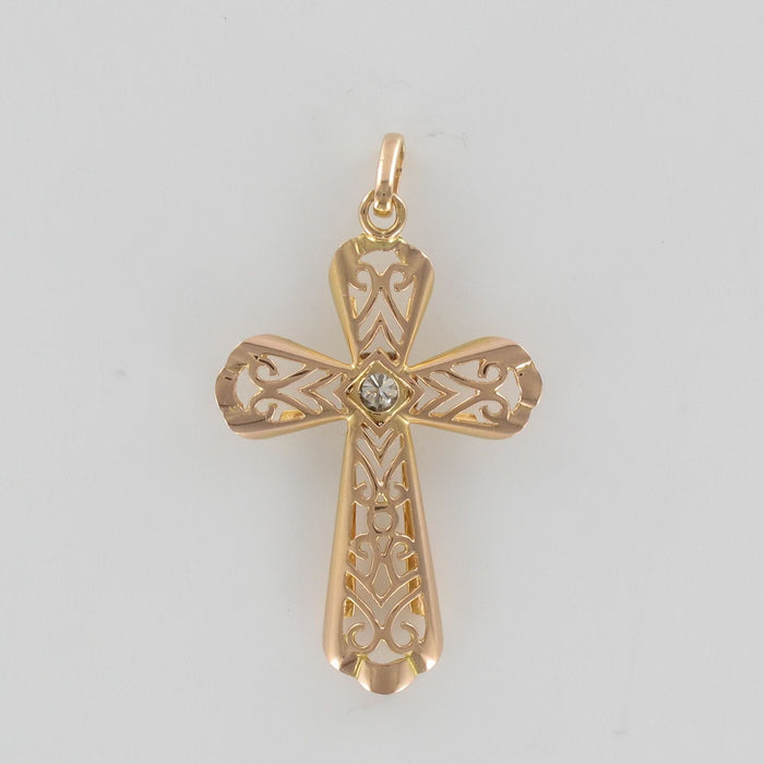 Pendentif Croix ancienne ajourée or et diamant 58 Facettes 19-341