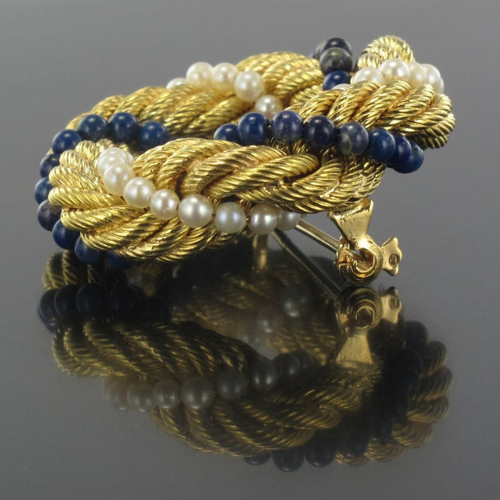Broche Broche or torsadé perles de cultures et de lapis lazuli 58 Facettes 16-146