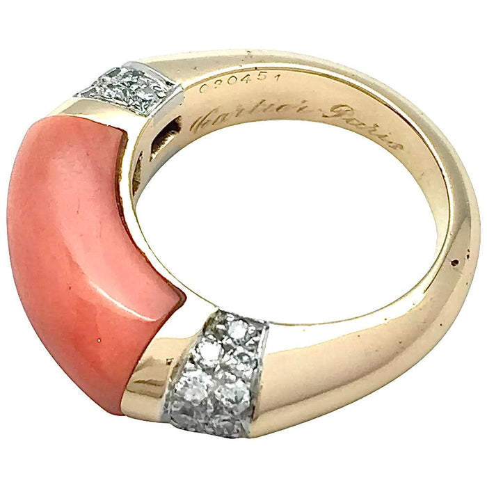 Bague 51 Bague Cartier or jaune et platine, corail, diamants. 58 Facettes 30637