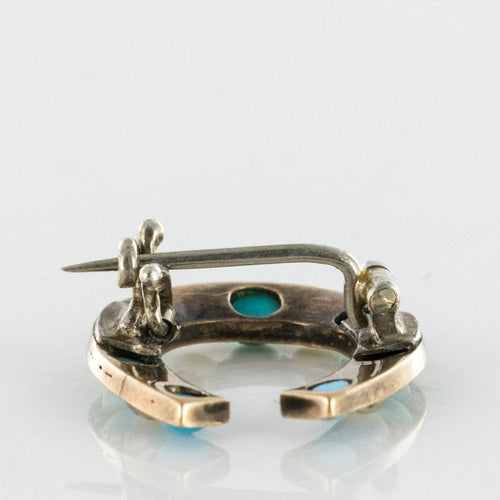 Broche Broche fer à cheval turquoises perles fines diamants 58 Facettes 19-222