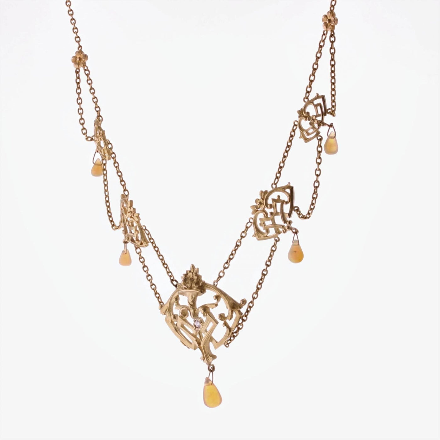 Ancien Collier-chapelet Art Déco / Art Nouveau – Métal Argenté (acier) - Vintage