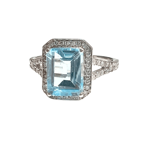 Bague Bague Aigue-marine Diamants 58 Facettes