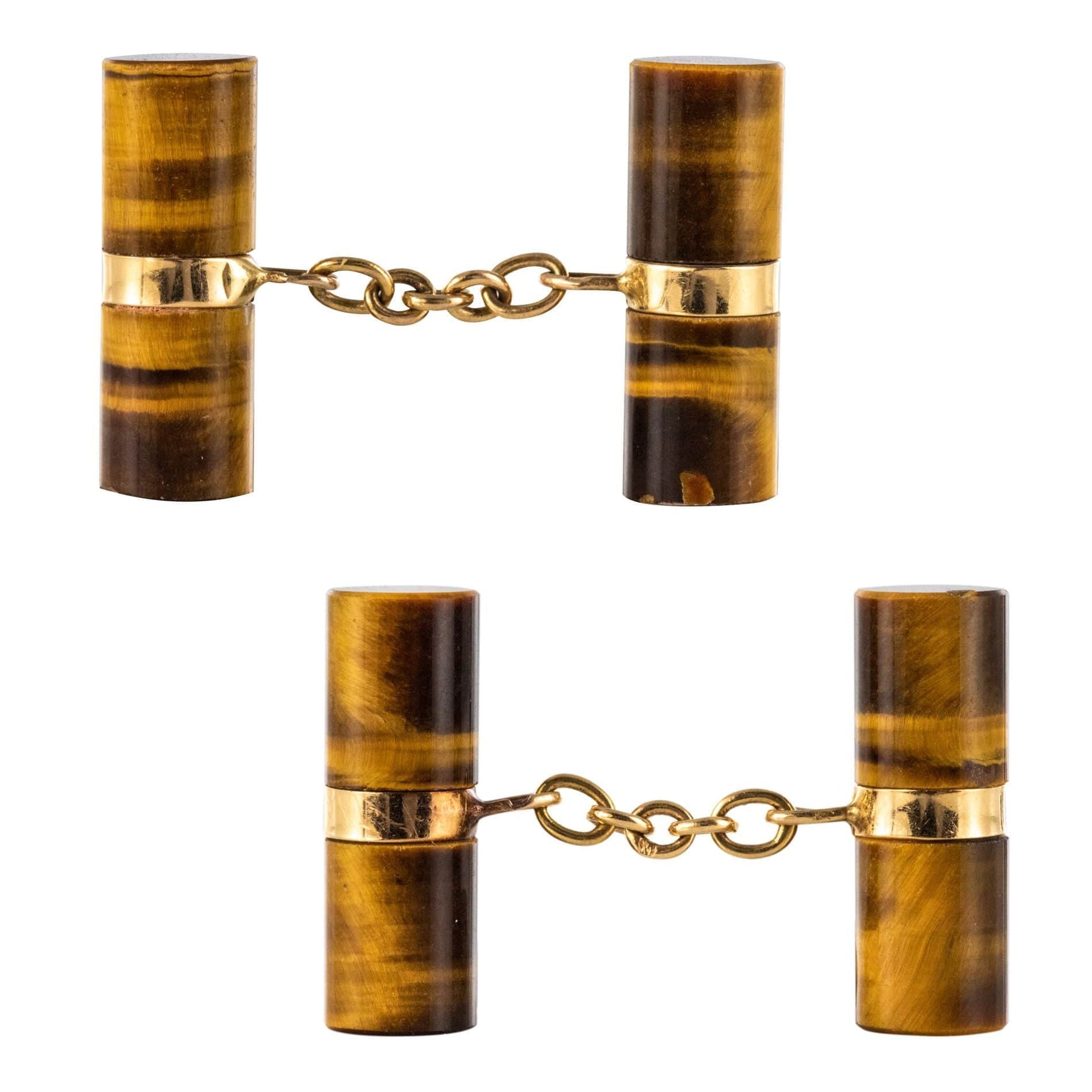 Manchettes Dorées 12K GF – Oeil De Tigre, Logo Couronne Au Dos, Occasion