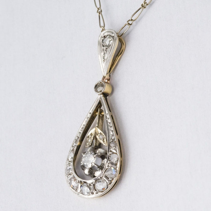 Pendentif Pendentif ancien goutte diamants et sa chaine 58 Facettes 18-276