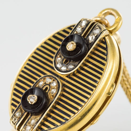 Collier Collier ancien médaillon et coulants émaillés et diamants 58 Facettes 18-357