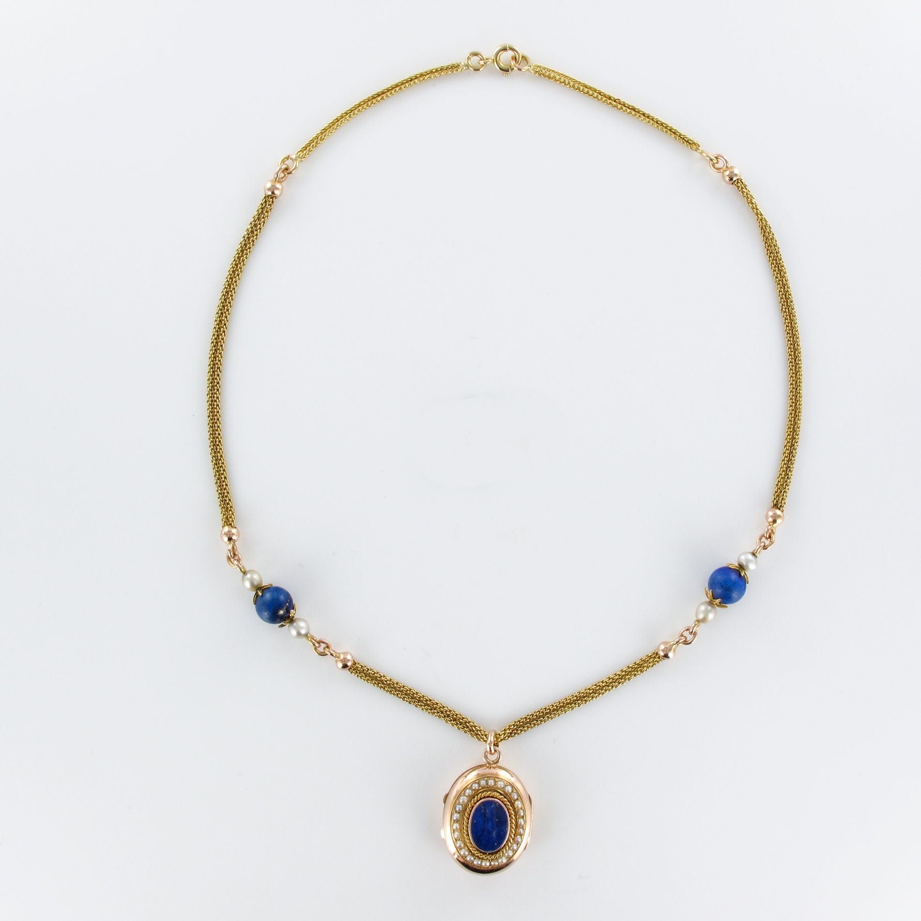 Collier Ancien Perles Argent & Pierres Lapis Lazuli - Occasion - Bijou Vintage