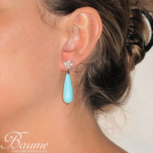 Boucles d'oreilles Boucles d'oreilles diamants et goutte de turquoise 58 Facettes 13-058-8244953