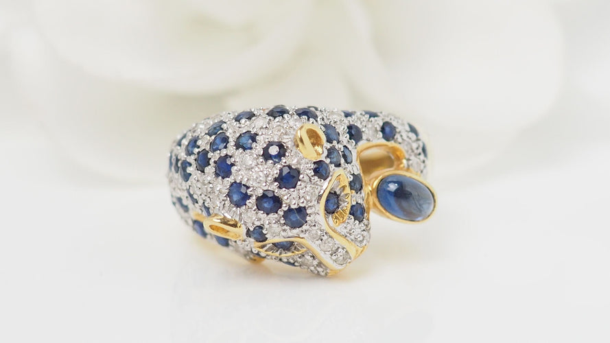Bague 55 Bague Panthère Or jaune Saphirs Diamants 58 Facettes 32508