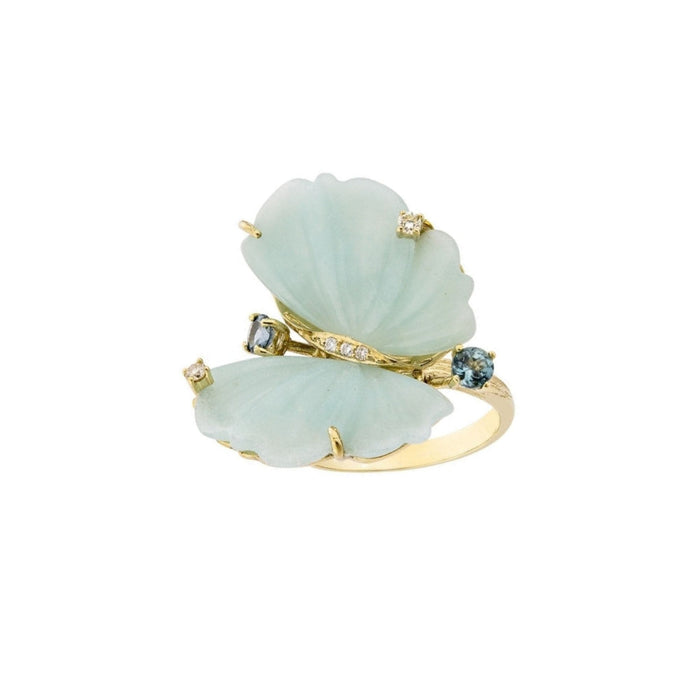 Bague 56 Bague Papillon en or jaune, quartz bleu clair et diamants - EU56 58 Facettes CHT-BUTT-RI-BQDI