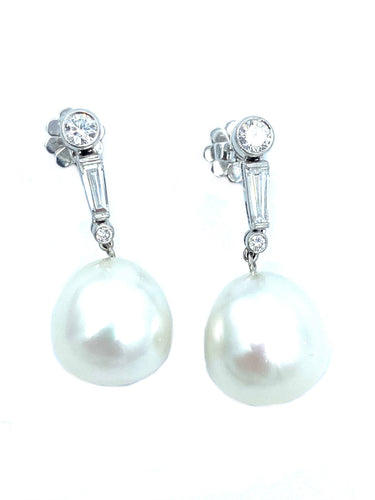 Boucles d'oreilles Boucles d’oreilles platine, diamants et perles 58 Facettes