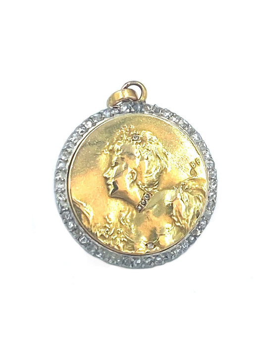 Pendentif Médaille Art Nouveau or jaune et diamants 58 Facettes