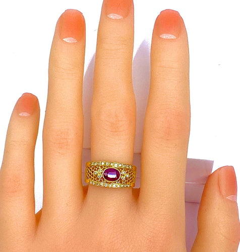 Bague 54 Bague Or jaune Rubis Diamants 58 Facettes AB227