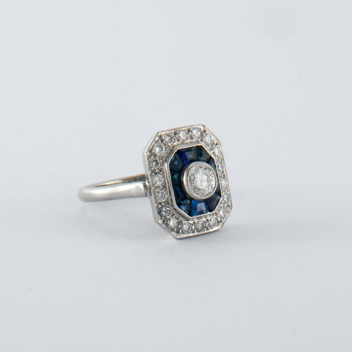 Bague 53 Bague style Art Déco Saphirs Diamants 58 Facettes