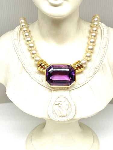 Collier Collier en or jaune, améthyste, perles de culture 58 Facettes