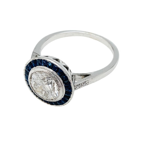 Bague 52 Bague style Art Déco, diamant 1.50 carats, saphirs. 58 Facettes 31012