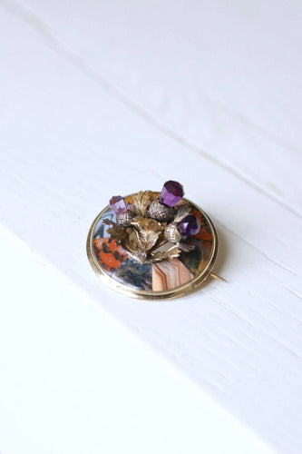 Broche Broche Ecossaise chardon ancienne en or et améthyste 58 Facettes