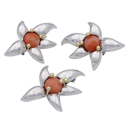 Parure Tiffany & Co. earrings in silver, yellow gold, coral. 58 Facettes 33458